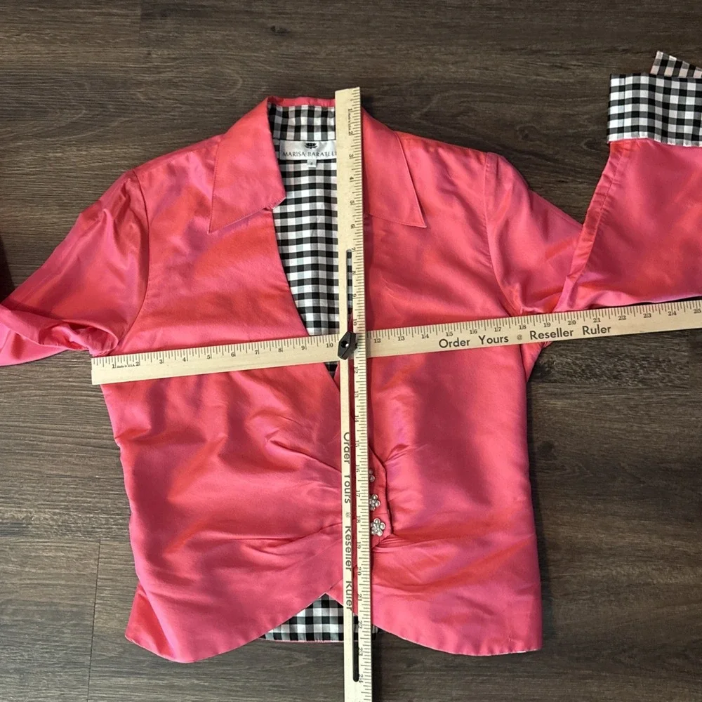 Marisa Baratelli Thai Silk Bright Pink Iridescent Rhinestone Button Front Blazer